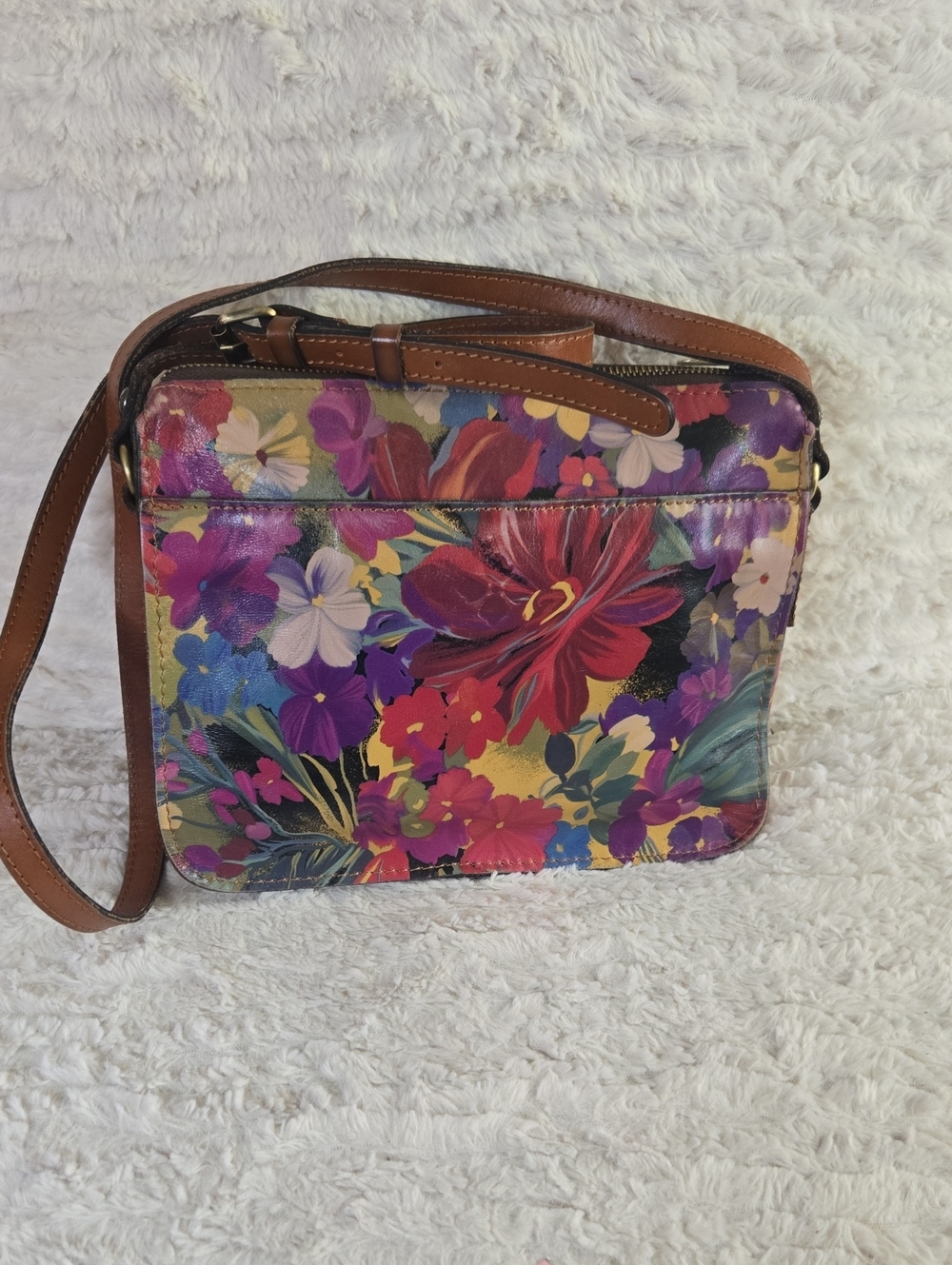 Patricia Nash Multicolor Floral Crossbody with Brown Strap